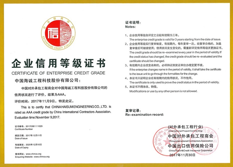 荣获AAA级信用企业称号，对外承包工程再添坚实信誉基石
